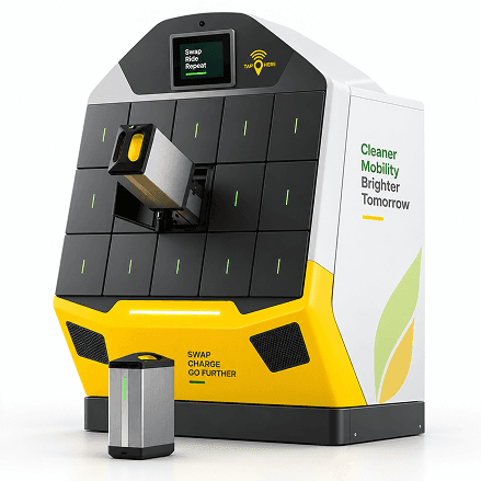 ShipRyd smart battery swapping station with a ready-to-swap battery