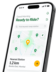 ShipRyd app showing nearby battery swapping stations