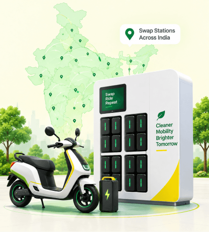 Battery swapping station and electric scooter supported by a network across India